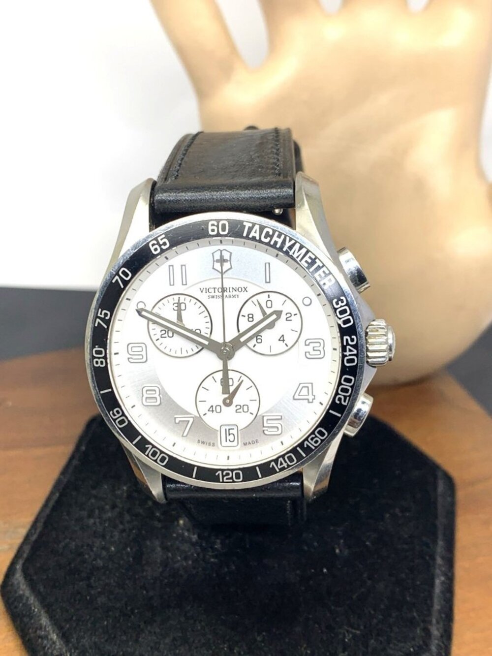 Victorinox Swiss Army Men's Watch 241496 Silver Dial Quartz Leather Strap 40mm